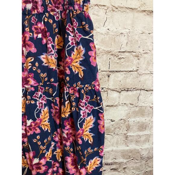Old Navy Linen Midi Dress Womens Medium Navy & Purple Floral Babydoll Tiered - Picture 7 of 15